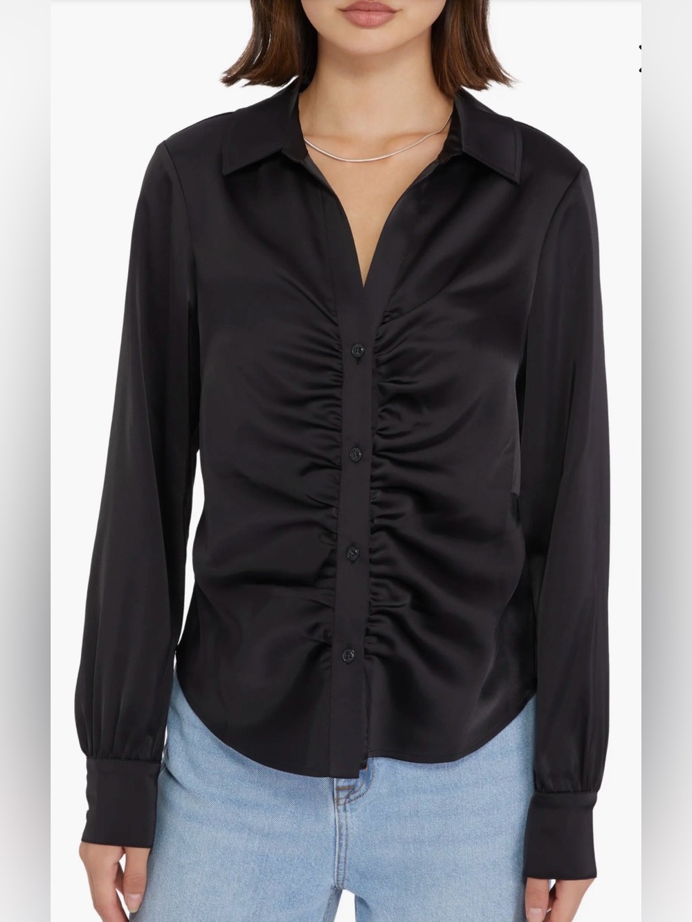 Sanctuary Time to Shine Ruched Satin Button-Up Shirt